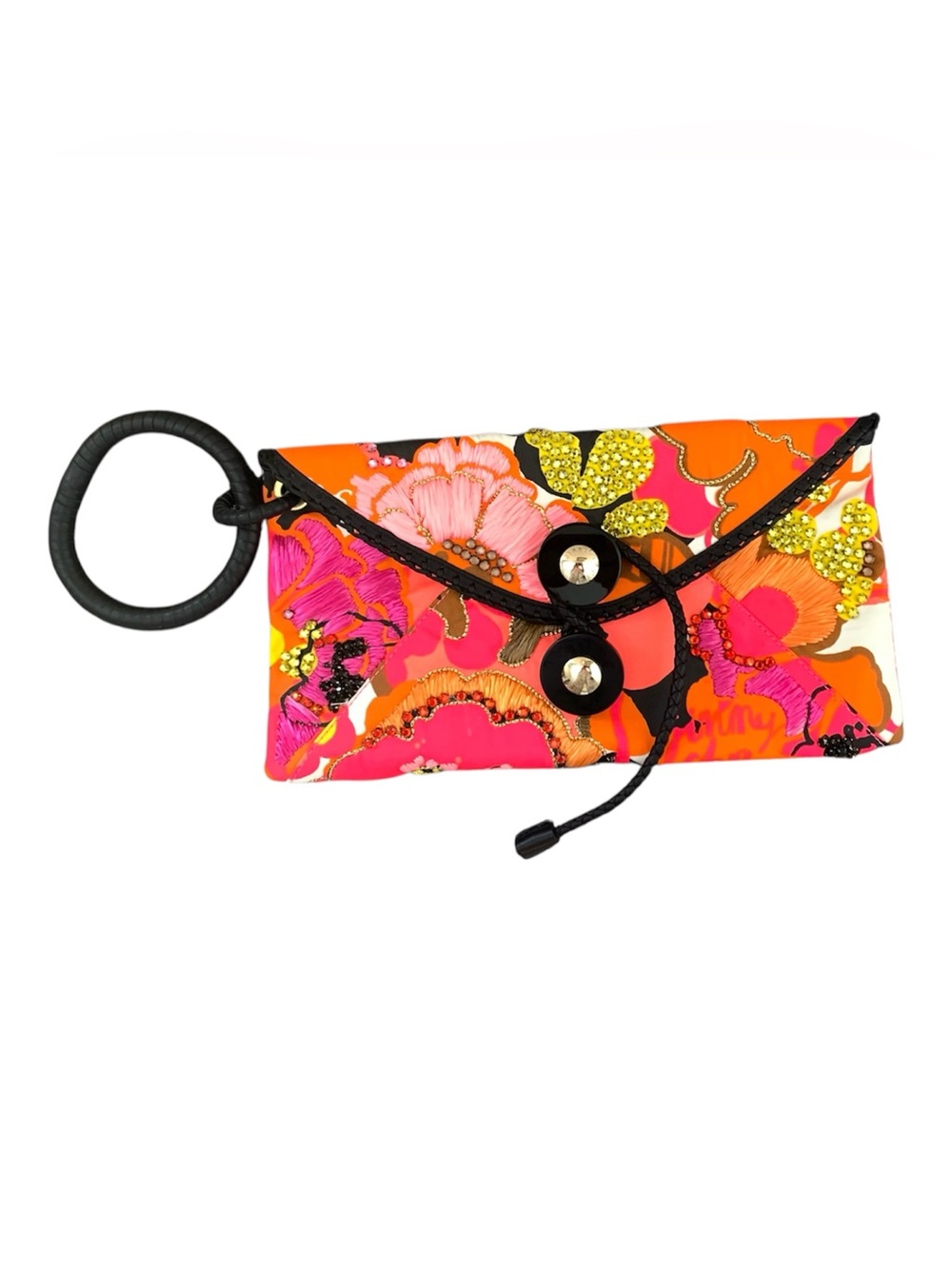 Floral Wristlet Key & Card Holder in Pink and Orange